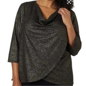 Zac & Rachel Faux Wrap 3/4 Sleeve Blouse Shirt Top Women's 1X